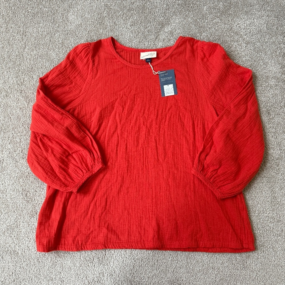 NWT Universal Thread Pullover Textured Long Sleeve Blouse in Arancia Orange XL